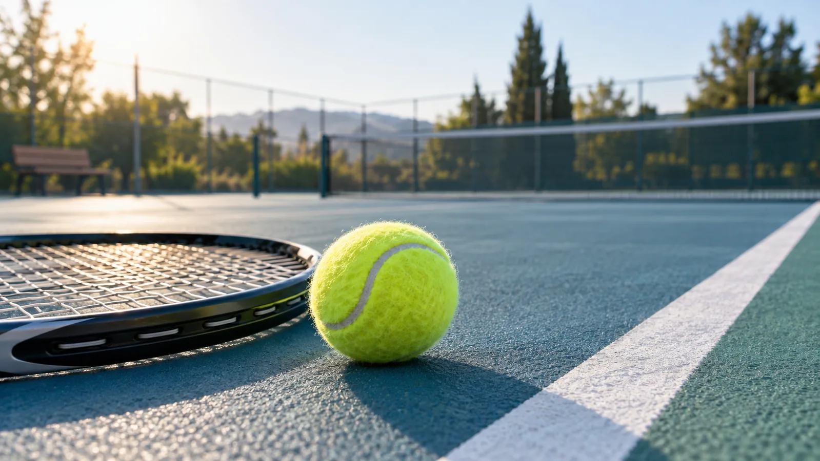 Imagen ilustrativa de una pelota y una raqueta sobre la pista